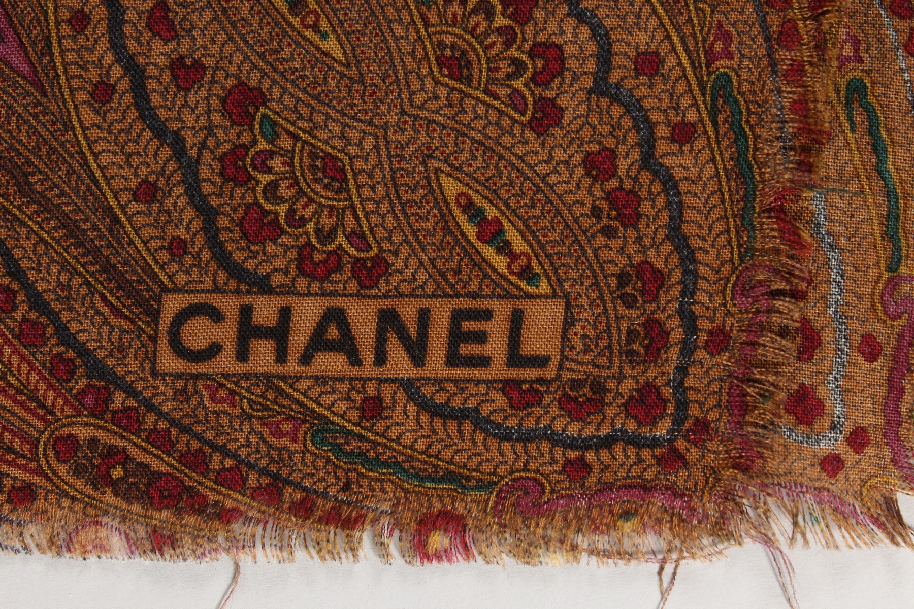A VINTAGE CHANEL SILK SCARF, RED PAISLEY DESIGN WITH ROSES. - Image 2 of 2