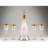 A SUPERB BACCARAT / ST LOUIS CARAFE AND STOPPER AND FOUR GLASSES..