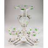 A GOOD ART NOUVEAU PLATED AND GLASS EPERGNE. 14ins high.