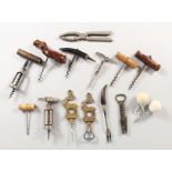 A COLLECTION OF FIFTEEN VARIOUS CORK SCREWS.