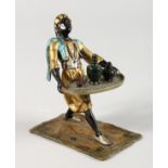 A VIENNA STYLE COLD PAINTED BRONZE OF A MAN HOLDING A TRAY. 4ins high.