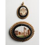 TWO ITALIAN MICROMOSAIC BROOCHES, Palace and The Square.