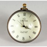 A NOVELTY DESK CLOCK, modelled as a glass orb style pocket watch. 3ins diameter.