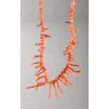 A CORAL NECKLACE with gold clasp.