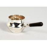 A SMALL MAPPIN & WEBB SILVER BRANDY PAN with wooden handle. Birmingham 1927.