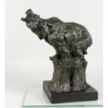 AN ABSTRACT FIGURE OF A ROARING BEAR, stood on a rock, mounted on a marble base. 15.5ins high.