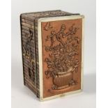 A JAPANESE TWO COLOUR SILVER BAMBOO DESIGN BOX, the lid with a vase of flowers and butterflies. 3ins