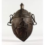 A SUPERB 1800 CARVED COLONIAL COCONUT BOTTLE lavishly carved in relief with Napoleon on horse