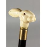 A WALKING STICK, the bone handle modelled as a rabbit. 36.5ins long.