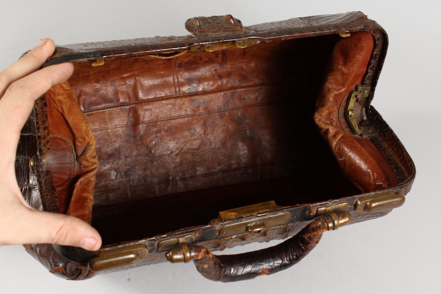 A DOCTOR'S CROCODILE BAG. 15.5ins long. - Image 3 of 7