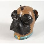 A VIENNA STYLE COLD PAINTED BRONZE DOG'S HEAD INKWELL. 3.5ins high..