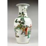 A LARGE CHINESE FAMILLE VERTE PORCELAIN VASE, painted with figures in a landscape. 17ins high.