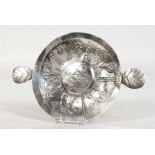 A CHARLES II SILVER TWO HANDLED SWEETMEAT DISH with hammered decoration. Circa 1660. 5.5ins