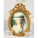 EARLY 19TH CENTURY FRENCH SCHOOL. Portrait miniature of a young lady with long hair. 1.5ins x 1.