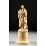 A 19TH CENTURY DIEPPE CARVED IVORY FIGURE ON A PLINTH. 6ins high.