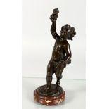 CLODION (1738-1814) FRENCH. A small bronze figure of a semi-nude cherub holding aloift a Jester's