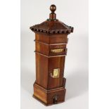 A LARGE GEORGIAN STYLE MAHOGANY OCTAGONAL POST BOX with letter box, opening front and small drawer