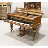 A LARGE VICTORIAN FIGURED WALNUT JOHN BROADWOOD SONS, LONDON, GRAND PIANO Number 19965. Carved