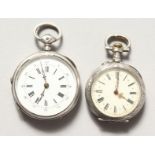 TWO LADIES' SILVER FOB WATCHES.