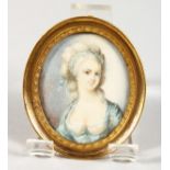 EARLY 19TH CENTURY FRENCH SCHOOL. Portrait miniature of a young lady, head and shoulders. 2ins x 1.