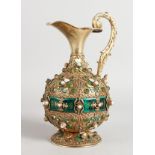 A VERY GOOD HUNGARIAN SILVER GILT CLARET JUG, with filigree decoration and inlaid with pearls and