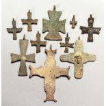 TEN VARIOUS ROMAN METAL CROSSES.