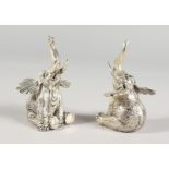 A PAIR OF .925 SILVER PLATE ELEPHANT SALT AND PEPPERS.