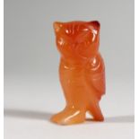 A SMALL CARVED ORANGE HARDSTONE OWL. 2ins high.