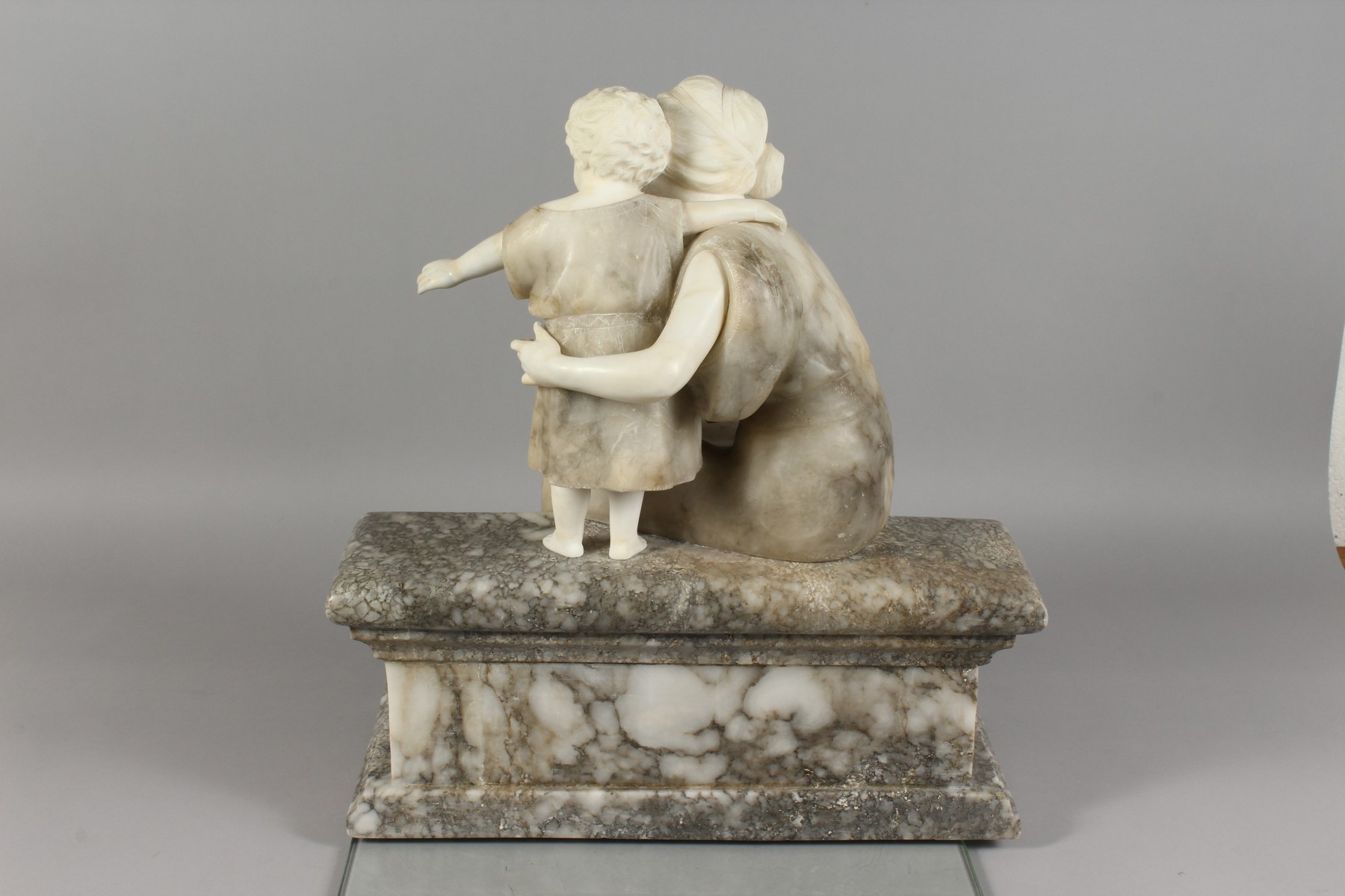 A VERY GOOD LATE 19TH CENTURY ALABASTER GROUP, well carved from three colours of stone depicting a - Image 4 of 5