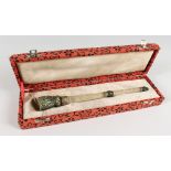 A GOOD INDIAN CRYSTAL AND JADE STICK. 11ins long, in a fitted case.