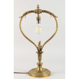 A GOOD FRENCH ORMOLU TABLE LAMP with acanthus and pineapple finial on a circular base. 20ins high.