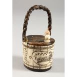 A RARE AMERICAN FOLK ART MINIATURE, WHALEBONE AND BALEEN BASKET engraved "Think of me when this