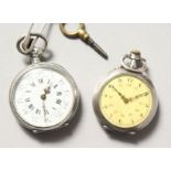 TWO LADIES' SILVER FOB WATCHES.