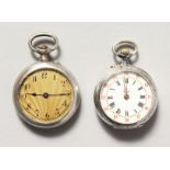 TWO LADIES' SILVER FOB WATCHES.