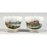 A PAIR OF 19TH CENTURY MEISSEN TOPOGRAPHICAL CUPS. Crossed swords mark in blue.