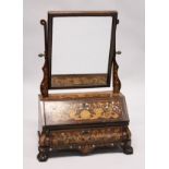 AN 18TH CENTURY DESIGN MARQUETRY INLAID MAHOGANY DRESSING TABLE MIRROR, early 20th Century, with a