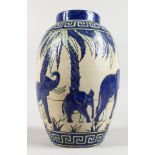 A LARGE ART DECO DESIGN POTTERY ELEPHANT VASE. 11.5ins high.