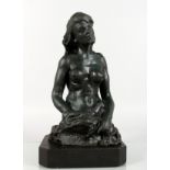 A BRONZE HALF LENGTH FIGURE OF A FEMALE NUDE, mounted on a marble base. 14.5ins high.