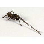 A JAPANESE BRONZE MINIATURE ARTICULATED LOCUST. 5ins long.