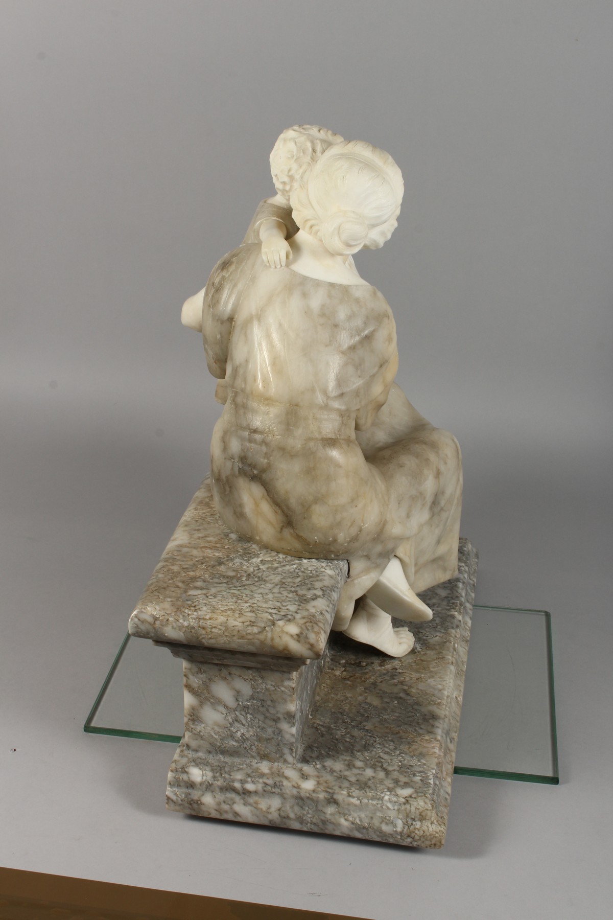 A VERY GOOD LATE 19TH CENTURY ALABASTER GROUP, well carved from three colours of stone depicting a - Image 5 of 5