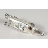A PLATED TROUT HEAD PAPER CLIP with glass eyes.