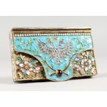 A GOOD RUSSIAN SILVER AND ENAMEL ENVELOPE-TYPE BOX, stamped 84 and head mark K.K. 3.25ins long x 1.