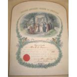 DRUIDS. Engraved & hand-coloured certificate of the United Ancient Order of Druids, Lodge no. 591,