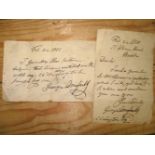 ARMFIELD (George): artist; 2 signed ms. notes dated Feb. 1881 (2).