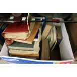 A box of art and antique reference books.