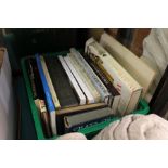 A box of art and antique reference books.