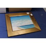 A Sunny Beach Scene with Blue Skies oil on copper, signed.