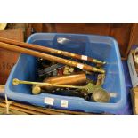 Two walking sticks, various brass and copper items etc.