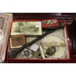 Miscellaneous collectables to include brass padlocks, sewing case, glass paperweight etc.