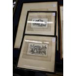 M M Rudge, Durham Castle and Cathedral etching, and a pair of later prints.